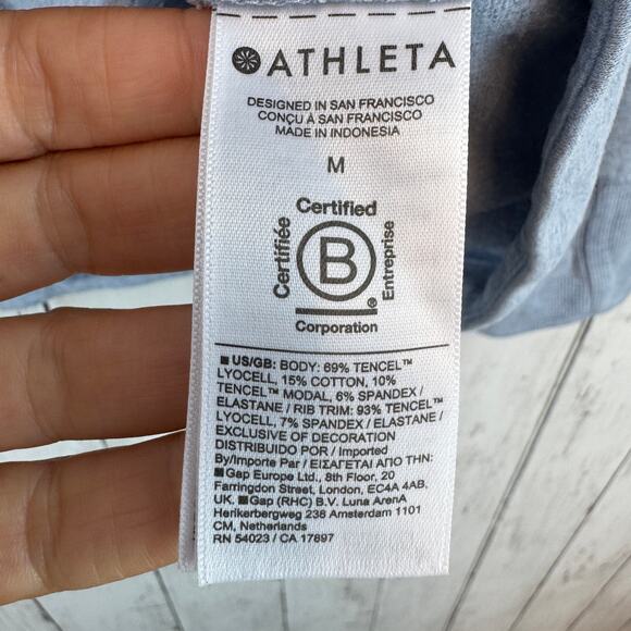 Athleta Blue Heather Clarity V-Neck Thumbholes Sweatshirt #466781 Size Medium - Picture 4 of 15